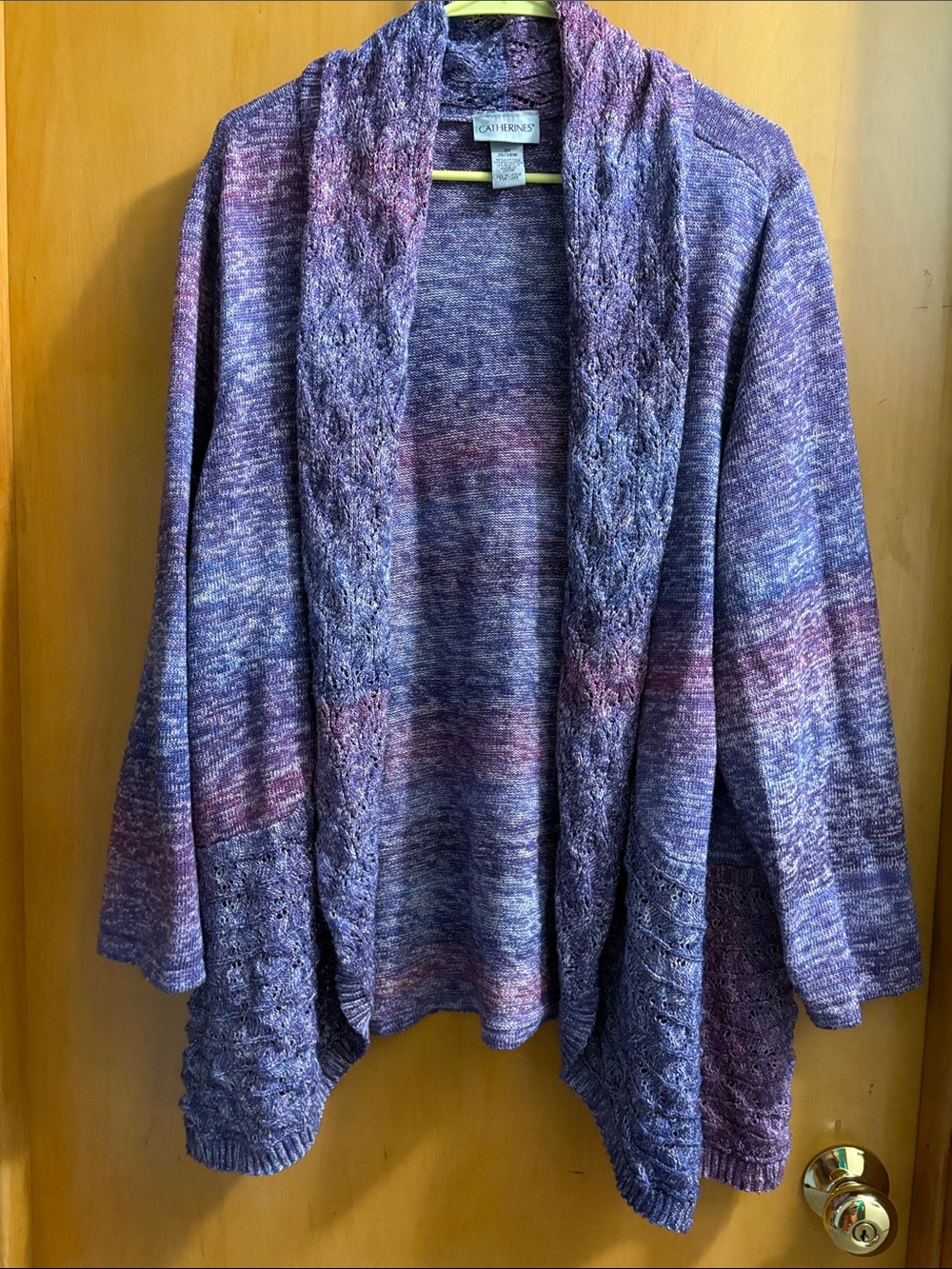 Catherines Purple Multitone Open-Front Shawl-Collar Cardigan 3x